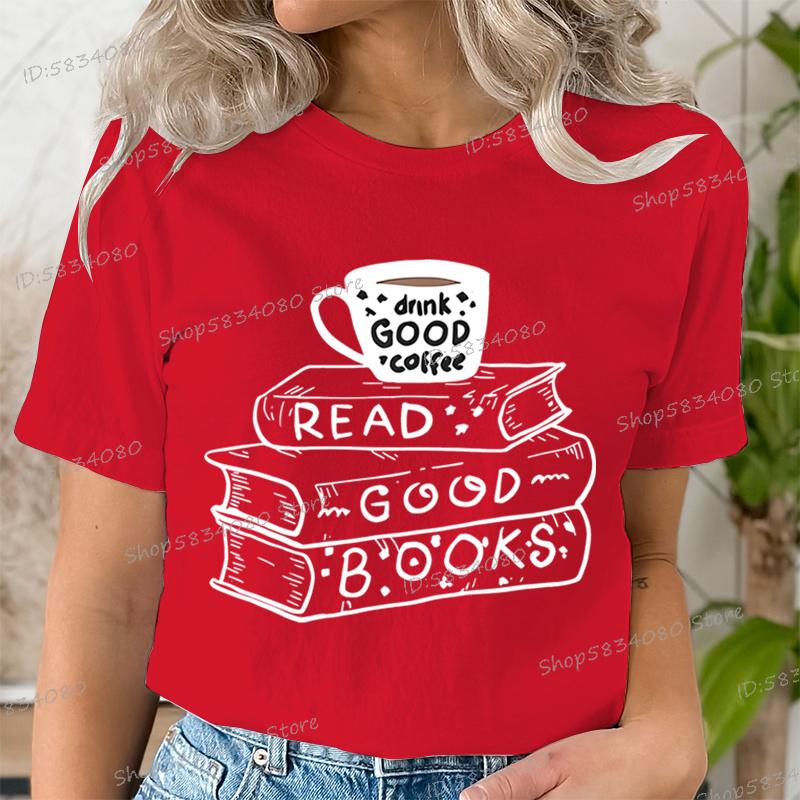 Casual Vintage Book Coffee T Shirt Women Trendy Bookish Short Sleeve Tshirt Book Lover Party Gift Coffee Lover Summer Clothes