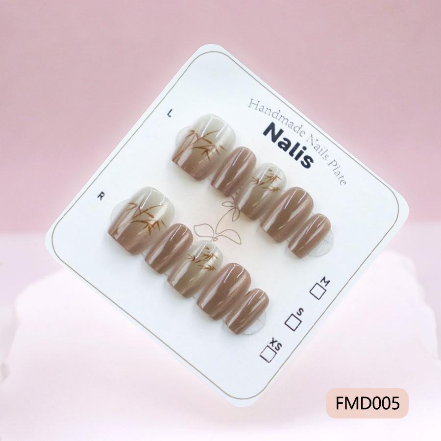 Trendy National Style Orange Bamboo Starry Sky Gradient Cat Eye Fall/Winter Short Nails for Students Orange Bamboo Starry Sky S