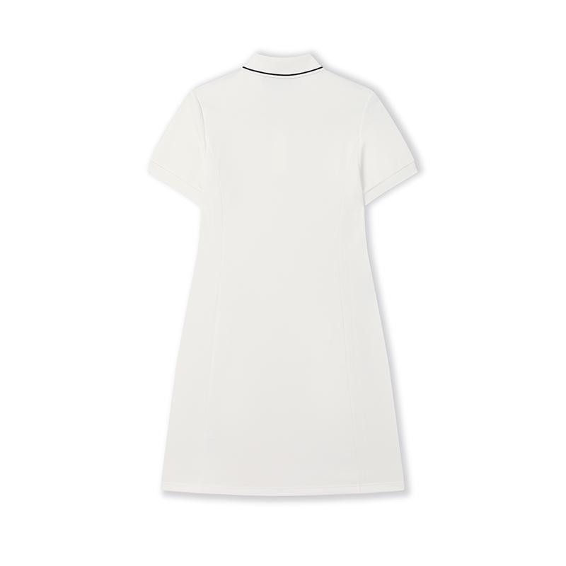 FILA Original Solid Color Casual Comfortable Versatile Polo Collar Short Sleeve Dress Women dresses Cloud-White F51W529316F-WT