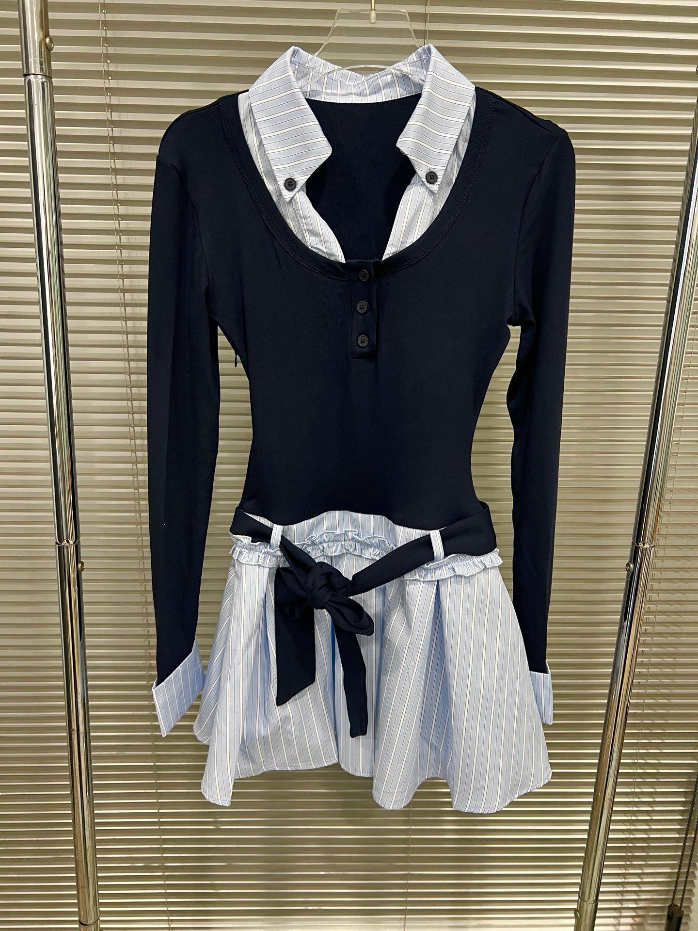 Spring 2026 Sweet Temperament Two-Piece Shirt Dress for Women Medium темно-синий