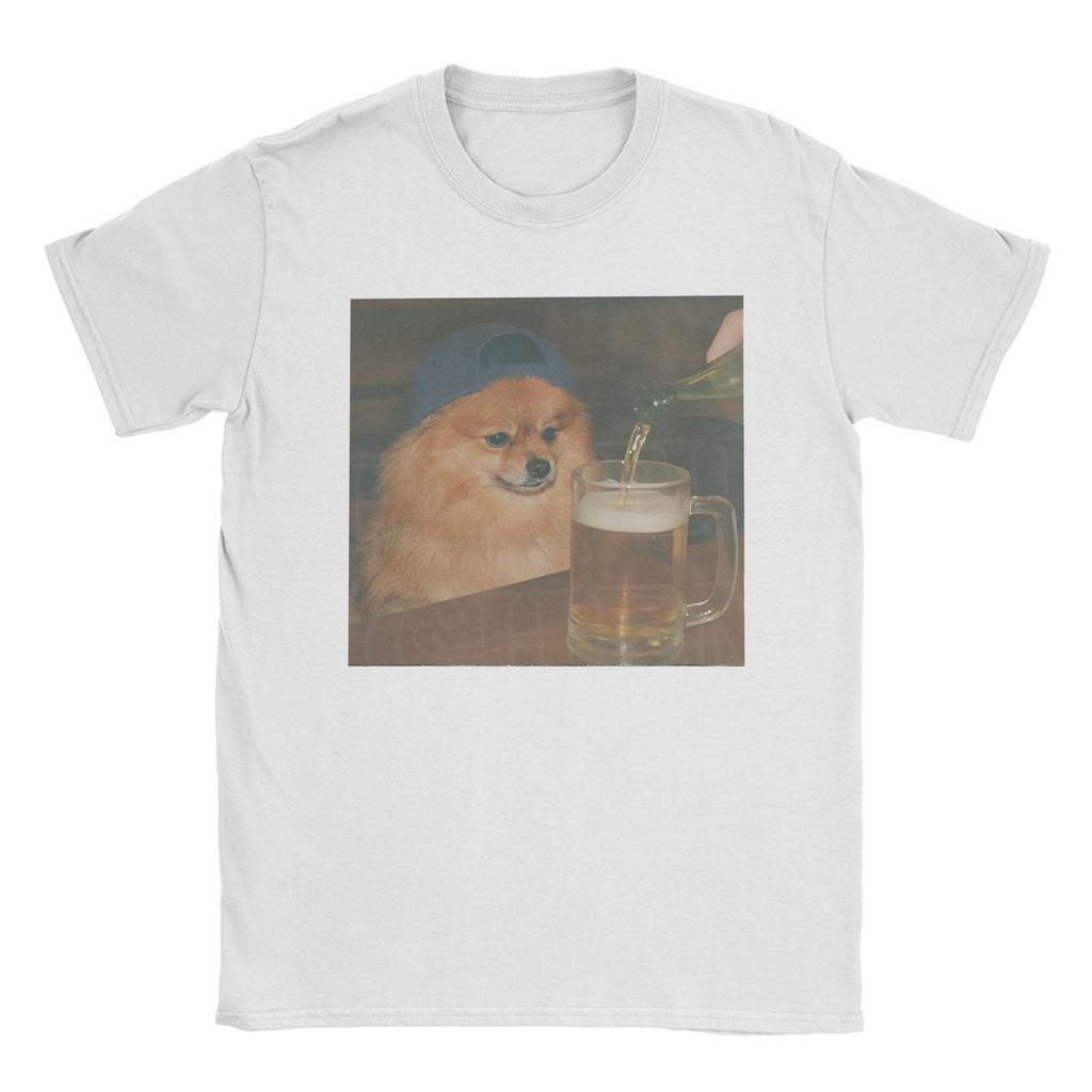 Unisex Unisex T-Shirt Lustiger Patriotischer Zwergspitz Hund Trinkt Bier Amerikanische Reine Baumwolle T-Shirts Rundhals Kleidung Große Größen