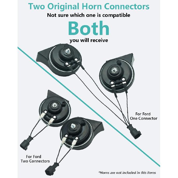 Car Horn Connector Adapter Wiring Harness, Compatible with Ford Chevy Tesla Ram GMC, 2+1 Pack Pigtail Converter for Universal to OEM Horn Replacement