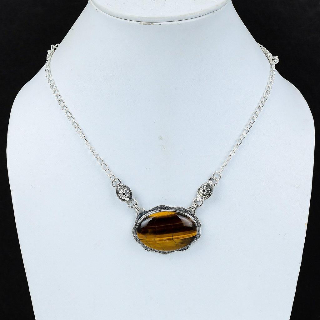 Natürlicher Tigerauge Edelstein Handgefertigt 925 Sterling Silber Elektroform Halskette, Tigerauge Silber Für Ehefrau Unisex Anhänger Erntedankgeschenke