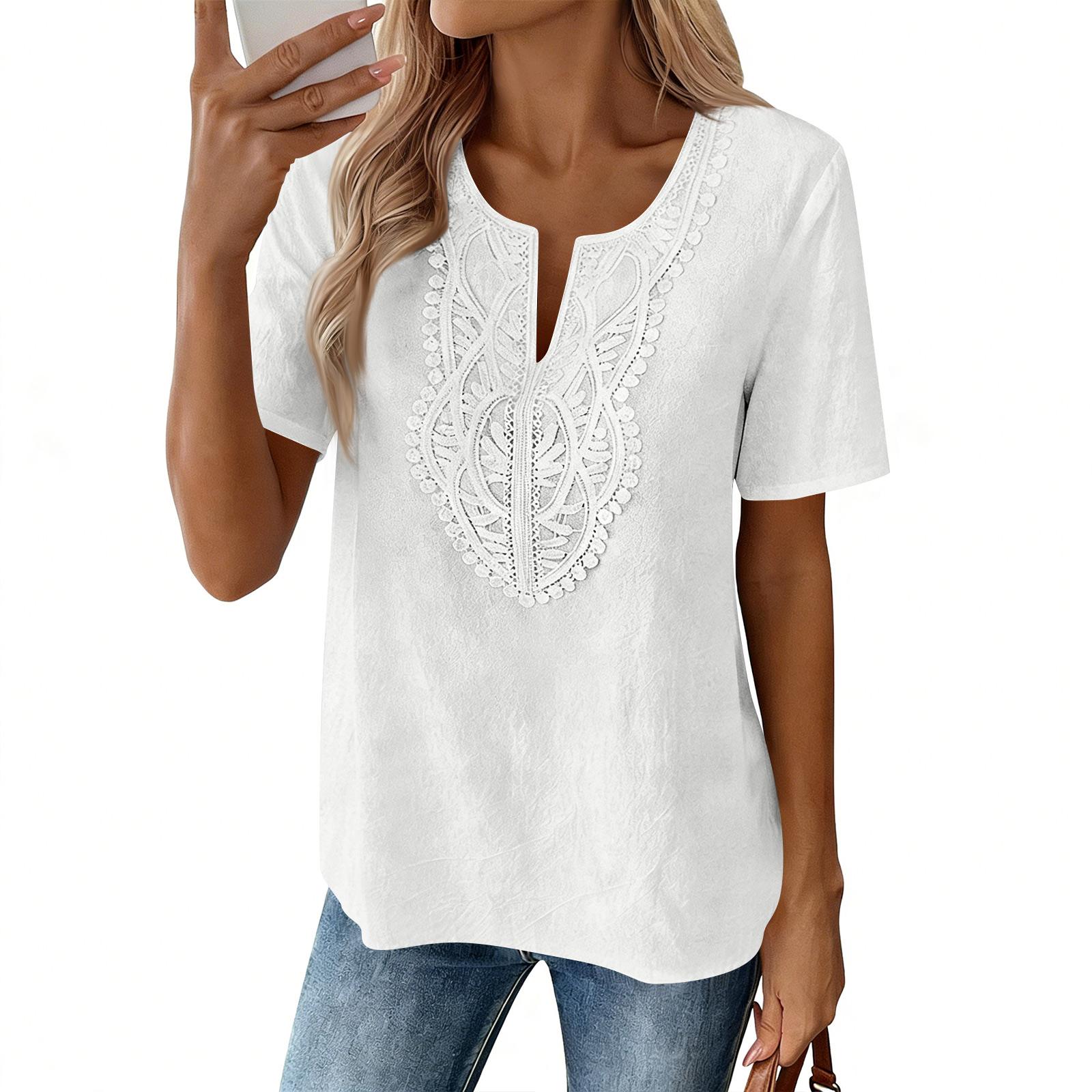 Women s Fashion Casual Short Sleeve Floral Print Top XL белый