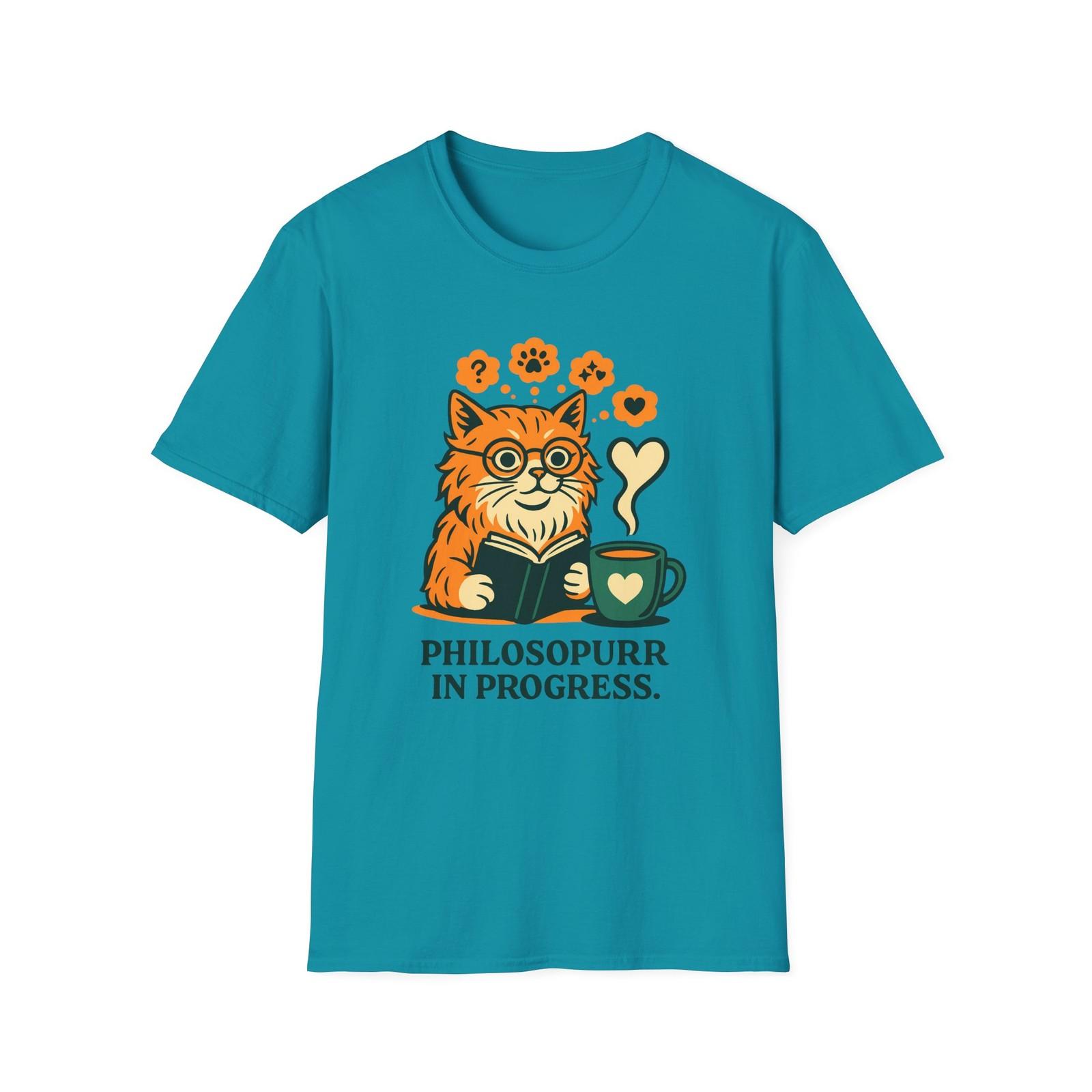 Unisex Softstyle T-Shirt Mens Womens Tees Top Reading Cat Glasses Latte Funny Cozy Humor Tee S