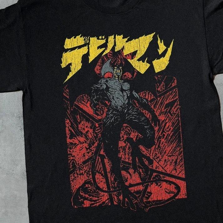 DEVILMAN Anime Retro Muster Herren und Damen Sommer Reine Baumwolle Bequem Lässig T-Shirt Locker Rundhals Modisches Oberteil