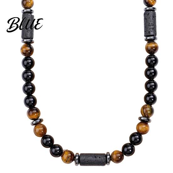 Collana di Perle Occhio di Tigre Perle di Pietra per Uomo Ossidiana Gialla