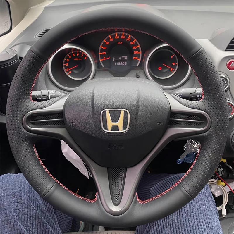 Hand-stitched black red Leather non-slip car
