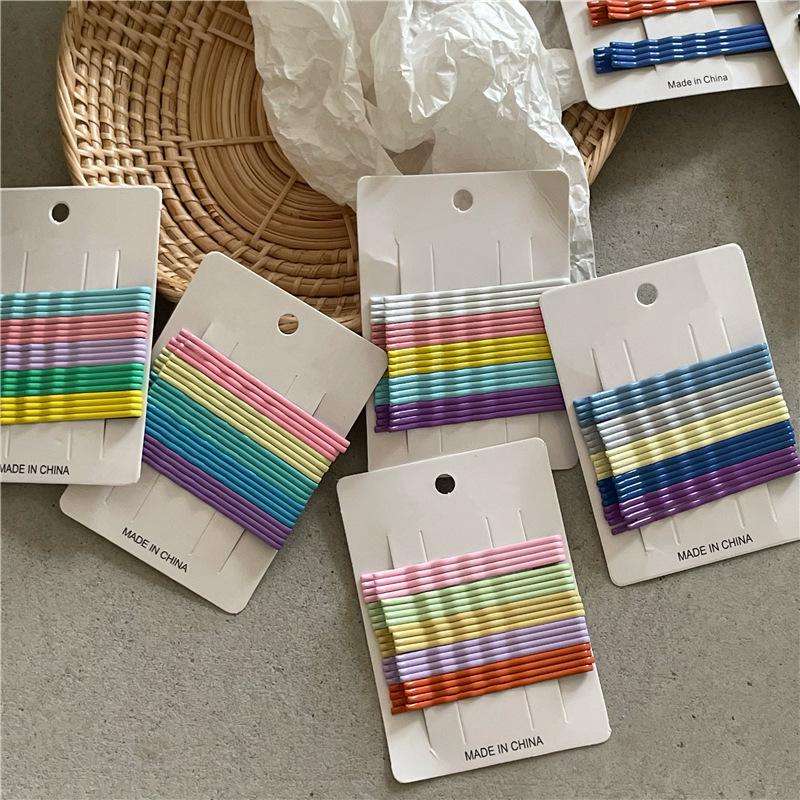Cream Color Rainbow Wave One-word Clip Set Cute Girl with Broken Hair Bangs Clip Korean Version of The Hair Clip Side Clip