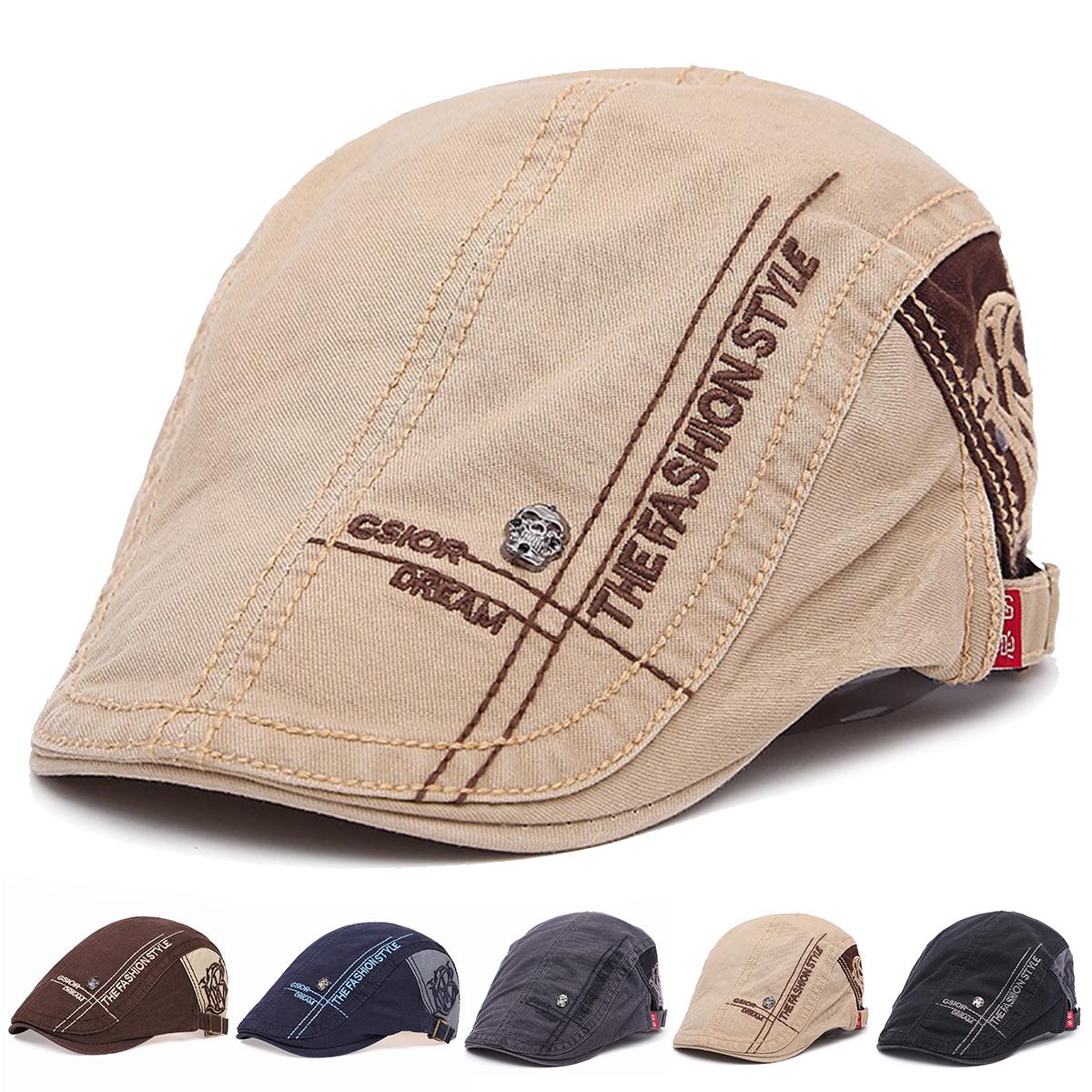 

Men Skull Strip Label Newsboy Caps British Painters Hats Spring and Autumn Adjustable Flat Cap Hip Hop Berets Peaked Cap темно-сірий колір