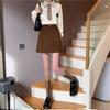 Women's Plus Size High Waist Coffee Corduroy A-Line Skirt - Slimming Anti-Exposure Short Skirt for Fall/Winter