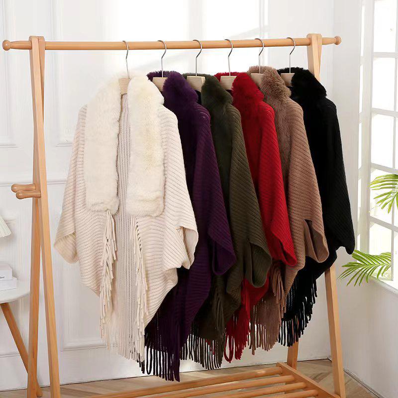 New Knitted Scarf Shawls With Fox Fur Winter Warm Cashmere Scarf Shawls Women Thick Pashmina With Tassels