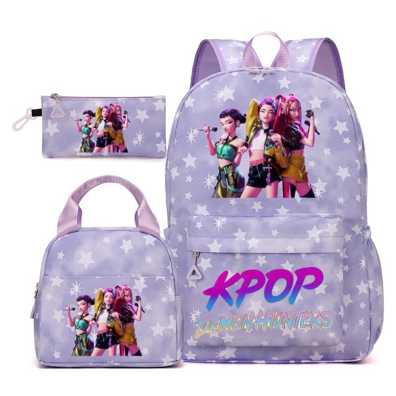 Korean Drama Demon Hunter Backpack Lunch Bag Pencil Case Set Student Three-piece School Bag Pencil Case Lunch Bag