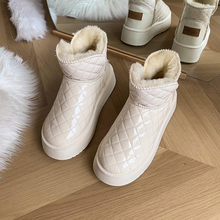 Thick-soled snow boots women's new winter thickened warm glossy waterproof fashionable versatile simple cotton shoes