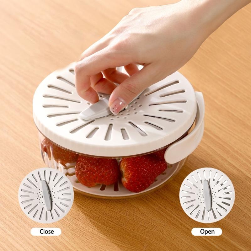 Food Grade Fruit Veggie Cleaning Basket Efficient Rotating Lid Fruit Veggie Strainer Storage Bowl For Refrigerators