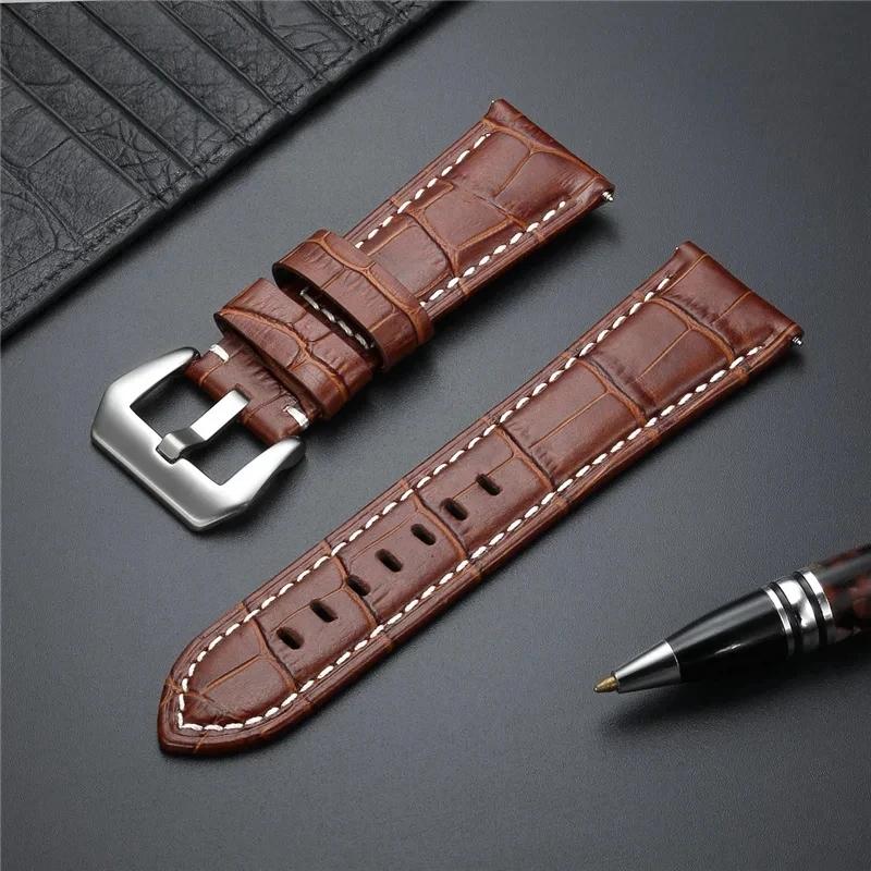 High Quality Genuine Leather Watch Strap 20mm 22mm 24mm 26mm Men Watchband Black Brown Blue Leather Watch Band