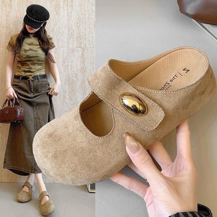 Baotou one foot and half slippers women's summer 2025 new casual little golden bean Birken thick bottom outer wear sandals women