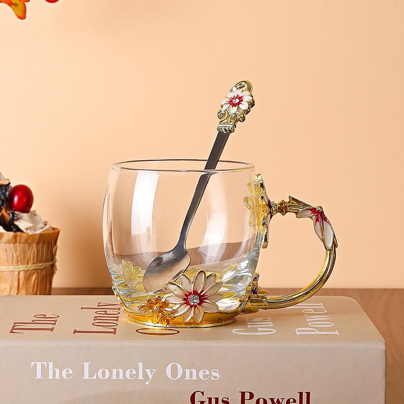Creative Enamel Color Daisy Glass High Temperature Resistant Large Capacity Water Cup High Value Drinking Cup Cold Water Duck Bill Pot