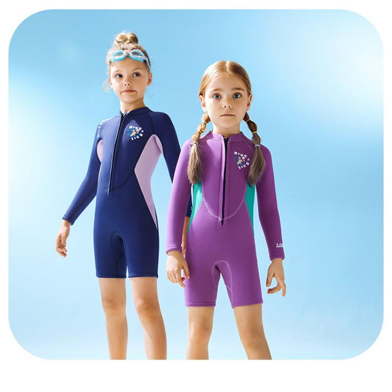 Kids 2.5mm Neoprene Wetsuit Girls Full Body Long Sleeve Dive Snorkel Suit With UV Protection Thermal Warmth