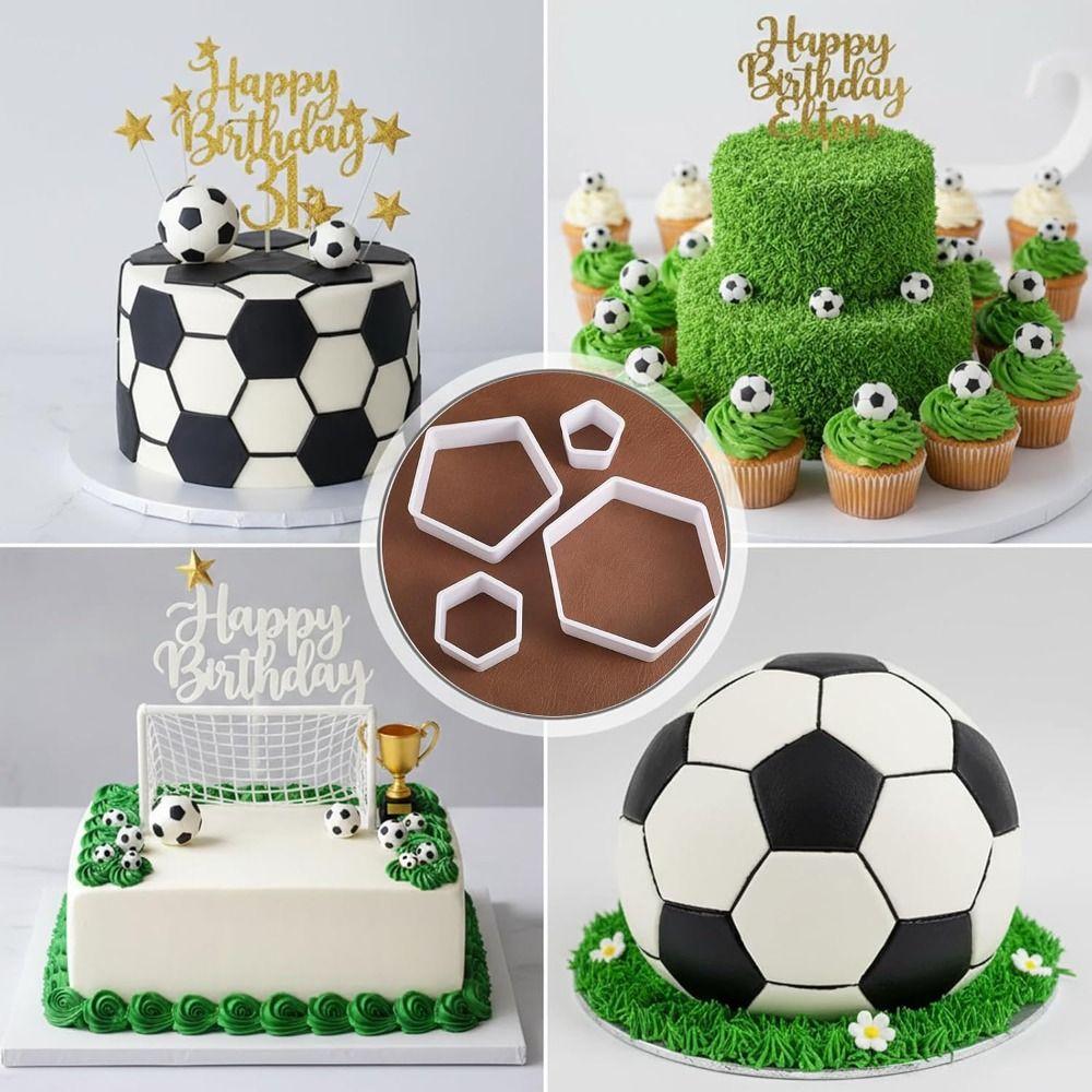 4pcs Football Pattern Cookie Cutter Set Non-Stick Hexagon Cookie Cutter Kitchen Accessory