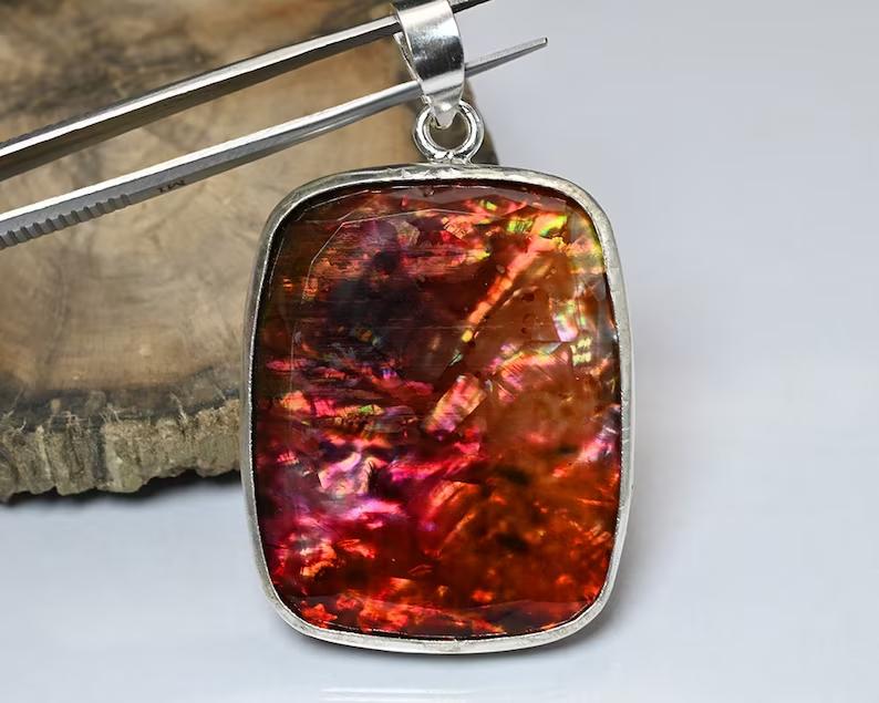 24ct Natural Ammolite Pendant Jewelry | 925 Sterling Silver Pendent for Her
