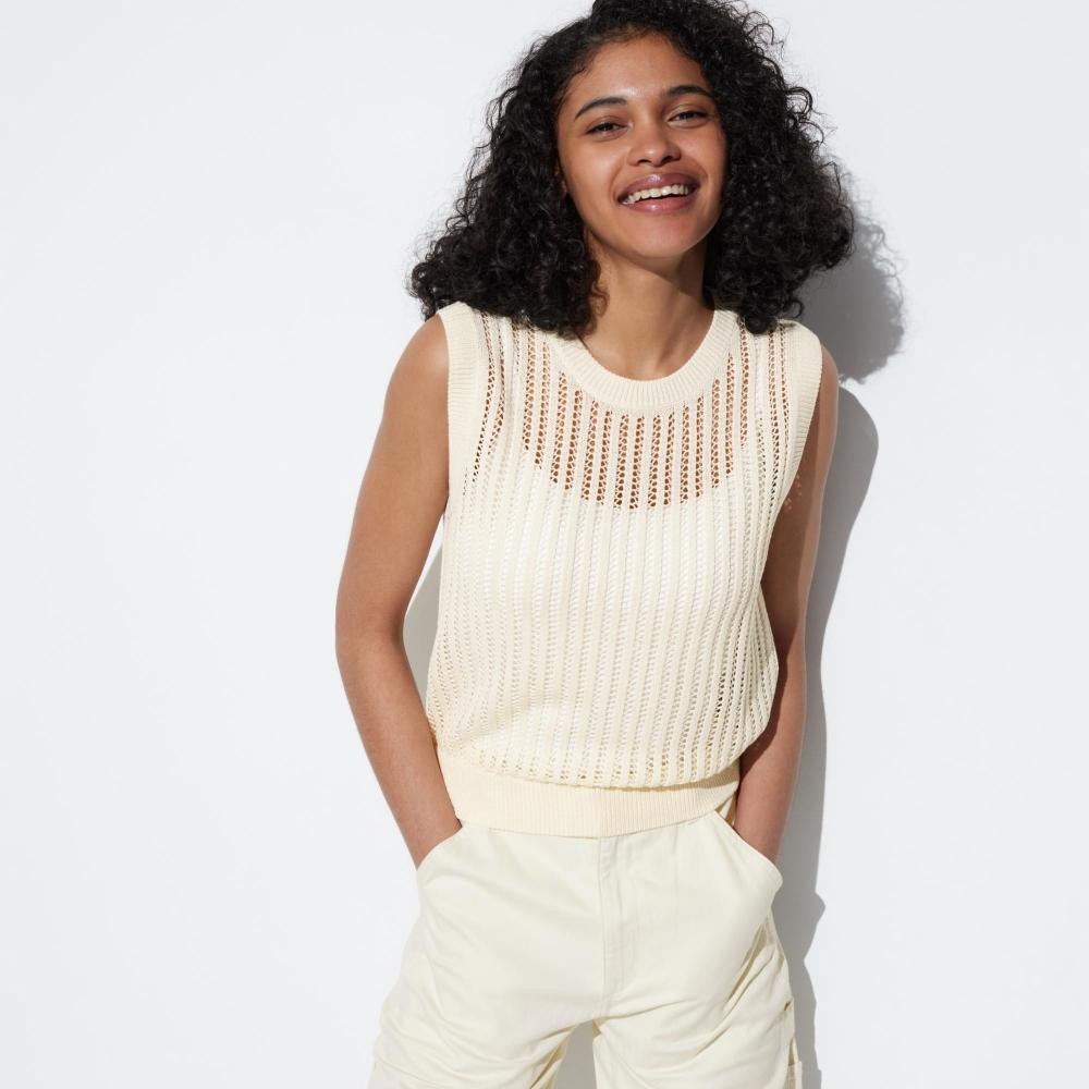 

Короткий сетчатый свитер UNIQLO без рукавов с круглым вырезом