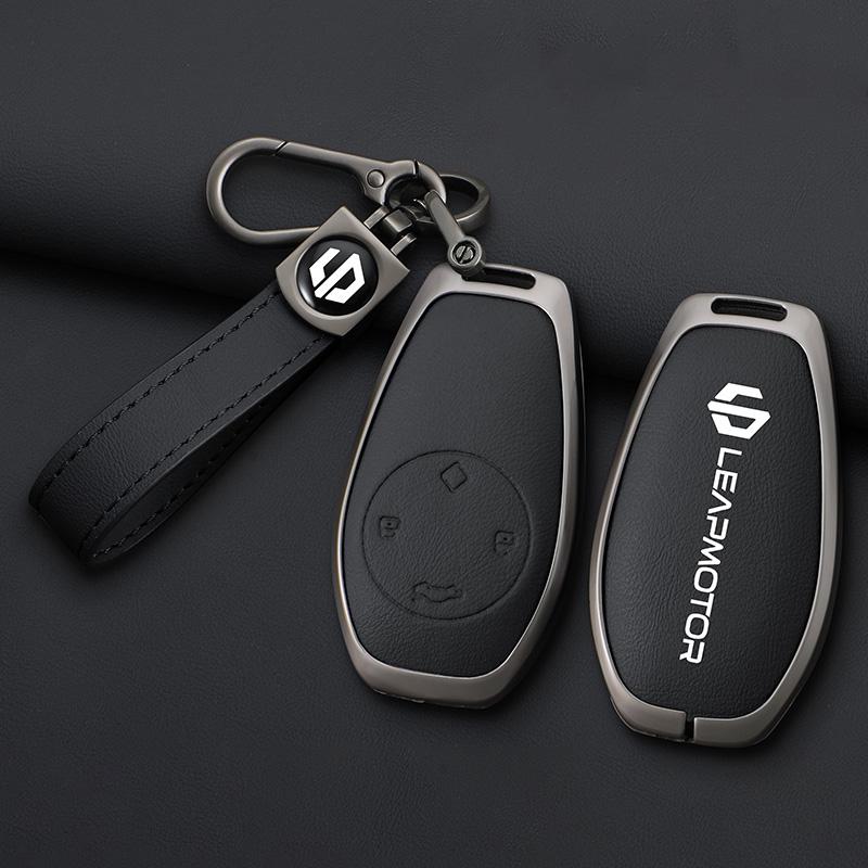 Zinc Alloy+Leather Car Remote Key Set, Suitable For Leapmotor C16 C11 C10 C01 B10 T03 S01 Car Keychain Key Set Chain Accessories
