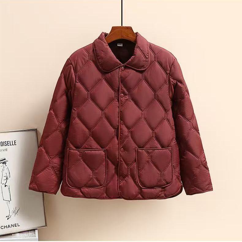 

Mom lapel new down cotton-padded clothes fashionable cotton-padded clothes keep warm and light middle-aged women s cotton-padded jackets 5XL 145-80kg