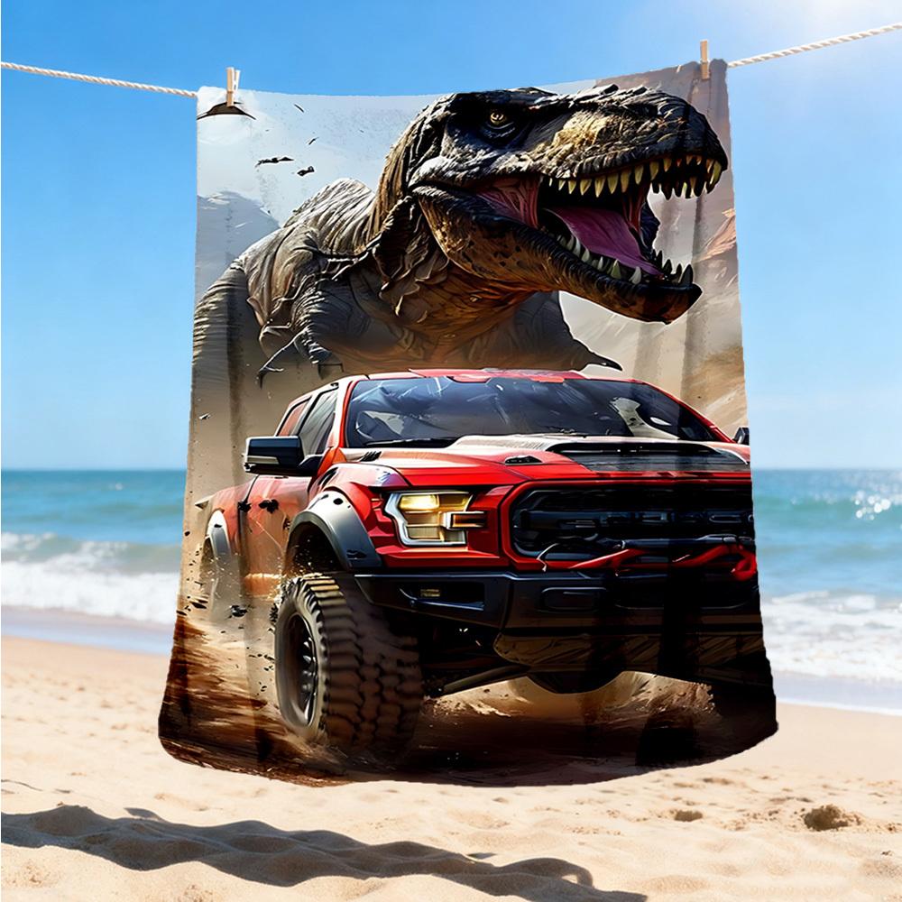 1pc Dinosaur Adventure Outdoor Flannel Blanket , Machine Washable Perfect Gift for Birthday , Holiday Travel Accessory , Durable Material
