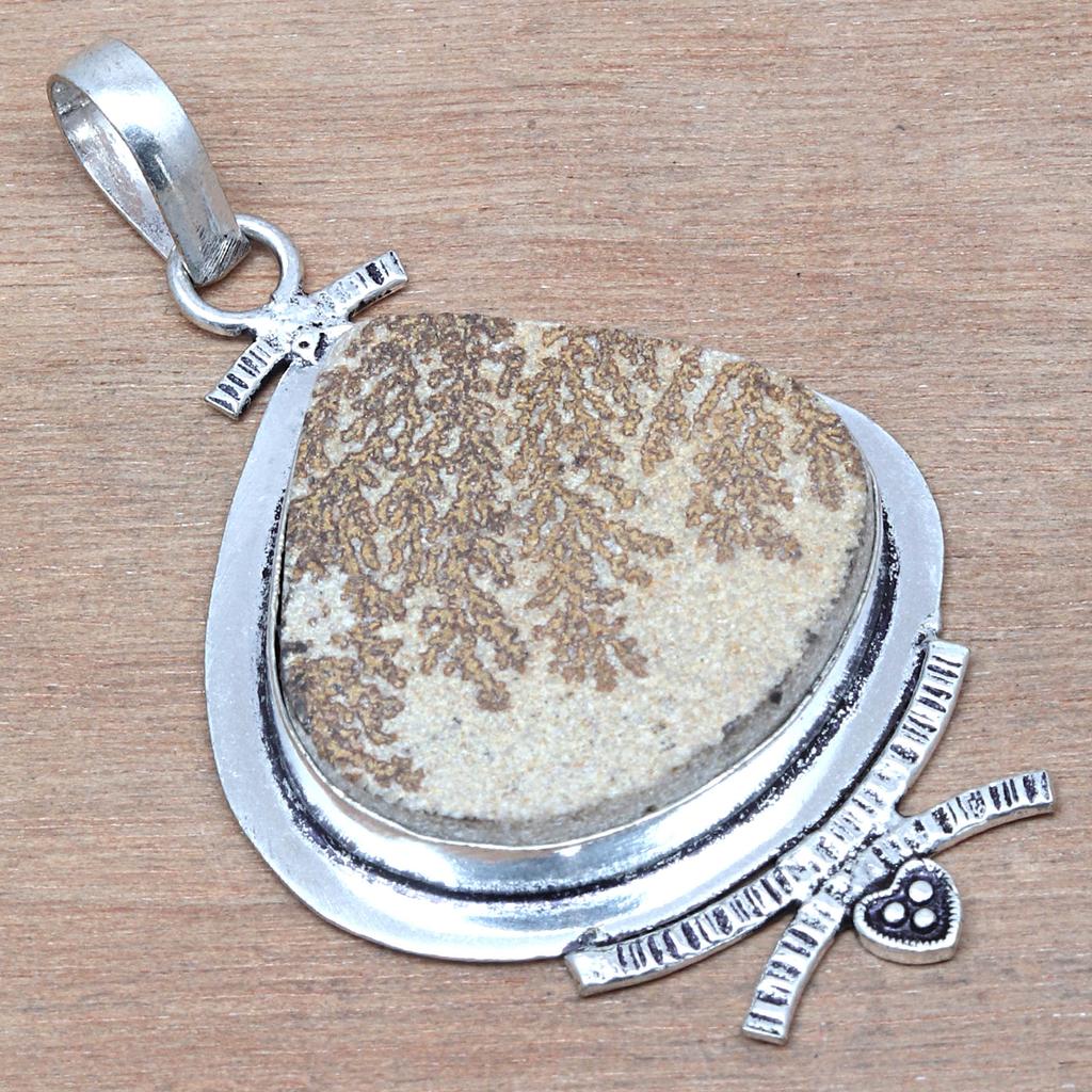 PendantDendritic  Drusy Gemstone Handmade Ethnic Silver Jewelry 2.25"