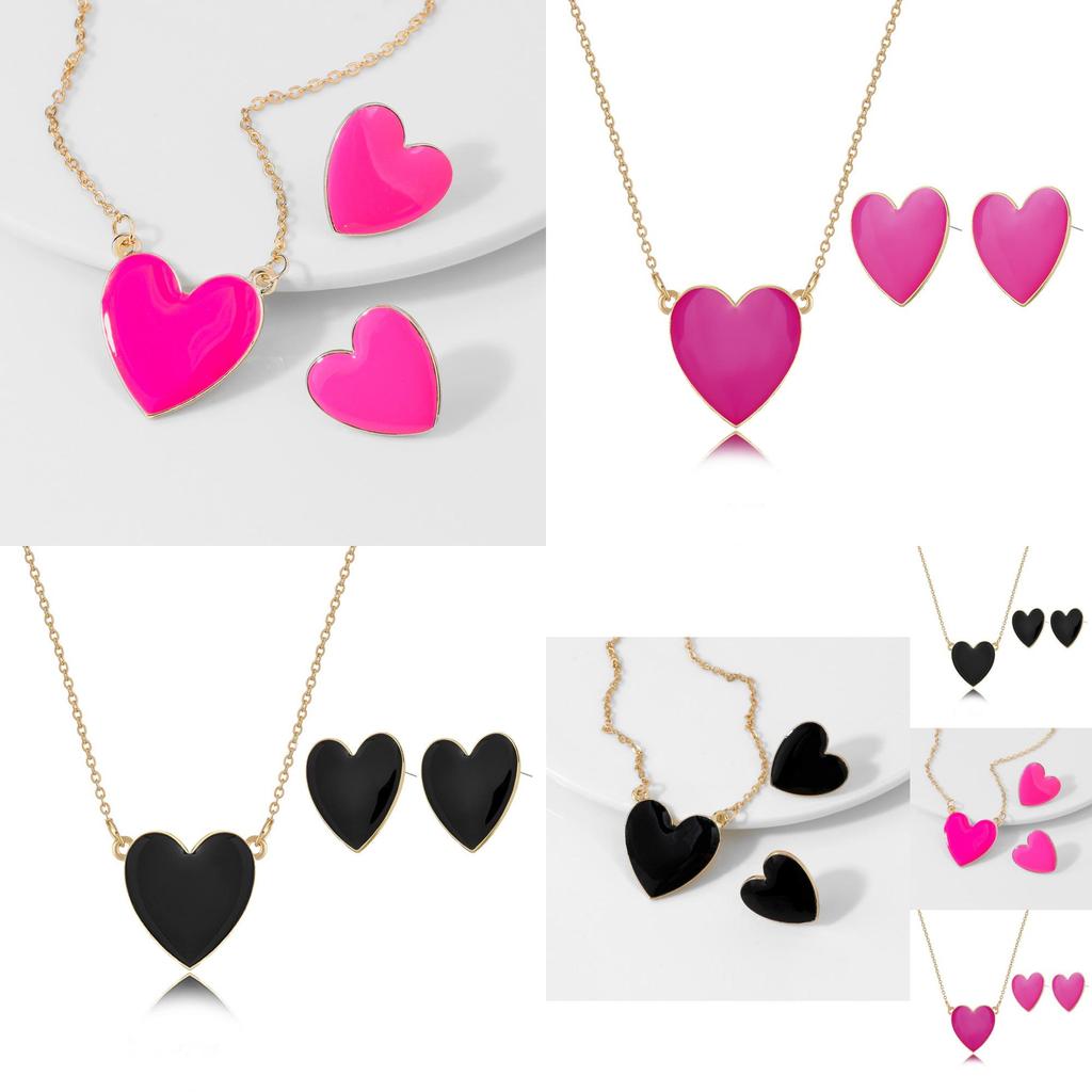 Elegant Geometric Design Necklace And Earring Set In Blue And Black Colors