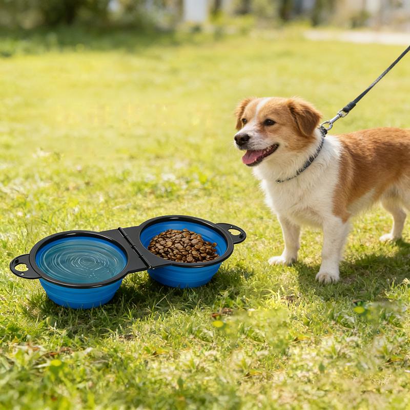1-piece 2-in-1 Foldable Dual Bowl Feeding Bowl Portable Outdoor Travel Dog Cat Drinking Bowl Pet Supplies Outdoor Feeding Water