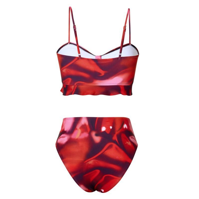 Three-piece Split Print Sexy Women's Swimsuit High-waist Slim Bikini