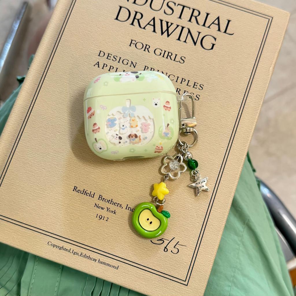 ins cute green apple suitable for Apple AirPods1 Bluetooth headset cover 1/1 hard 1st generation pro cartoon pendant female