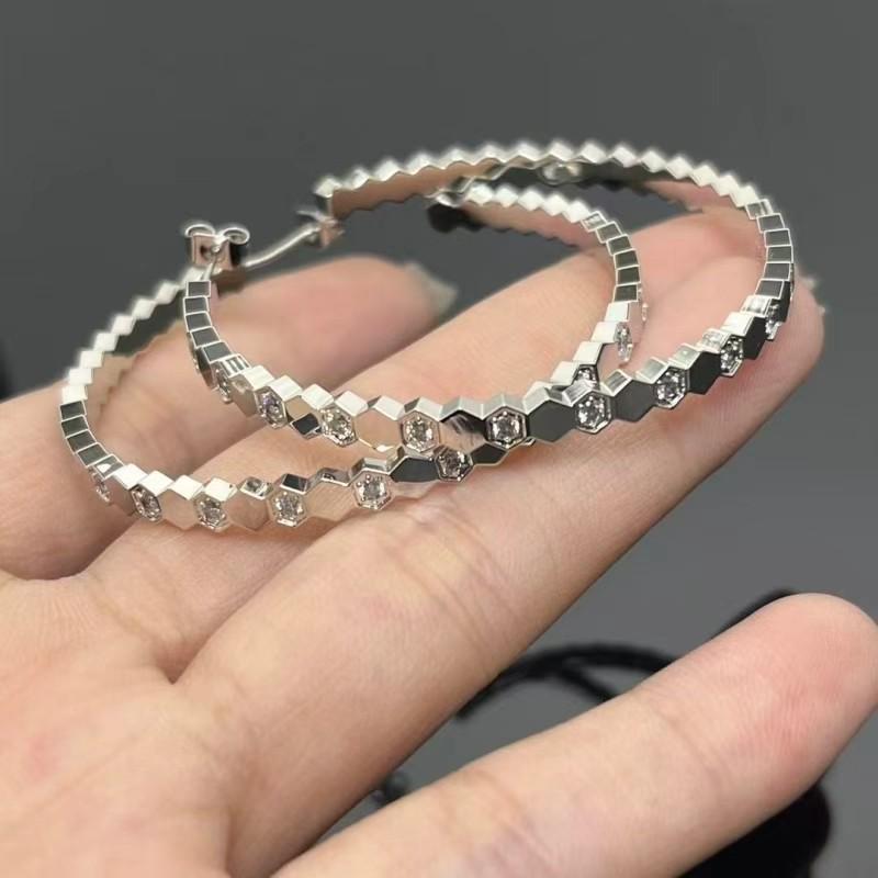 Shangjia CNC Precision Honeycomb Rhinestone Hoop Earrings
