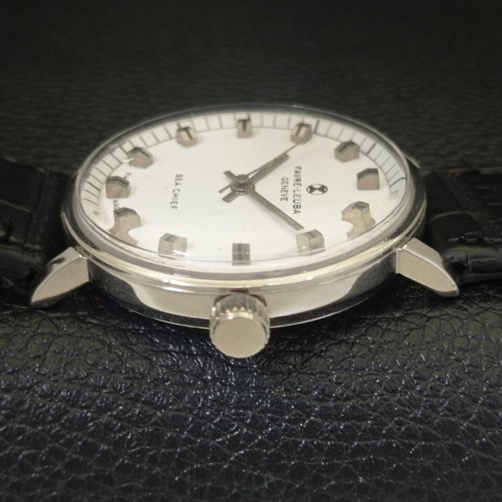 VINTAGE FAVRE LEUBA SEA CHIEF 253 HANDAUFZUG SCHWEIZER HERREN WEISSE UHR a703758-1