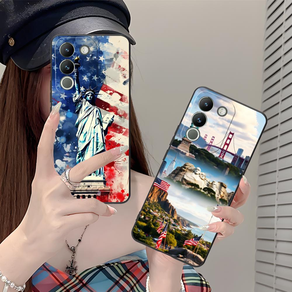 USA America Flag Matte TPU Mobile Phone Case for VIVO V60 V50 V40 V30 V29 V27 V25 V23 Pro Lite 5G Colorful Printing Cover