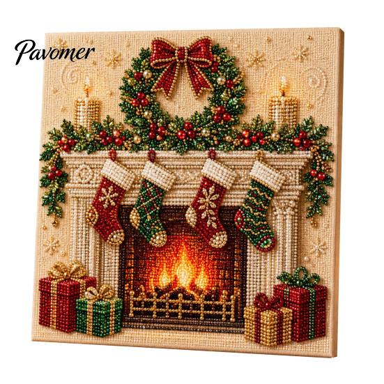 Relaxing Hobby for Adults Xmas Faux Pearl Painting Kit, Christmas 3D Art DIY Winter Scene Set Holiday Craft Project Adults, Festive Home Wall Decor