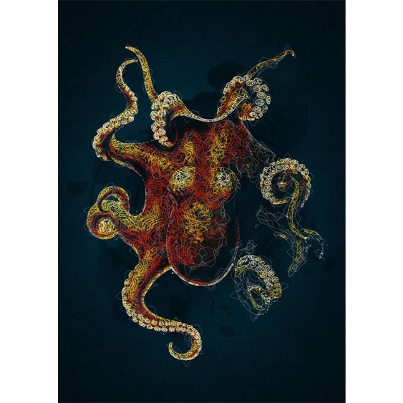 Abstract Octopus Art Canvas Painting Metallic Octopus Posters and Perints Marine Animal Wall Art Pictures for Living Room Decor
