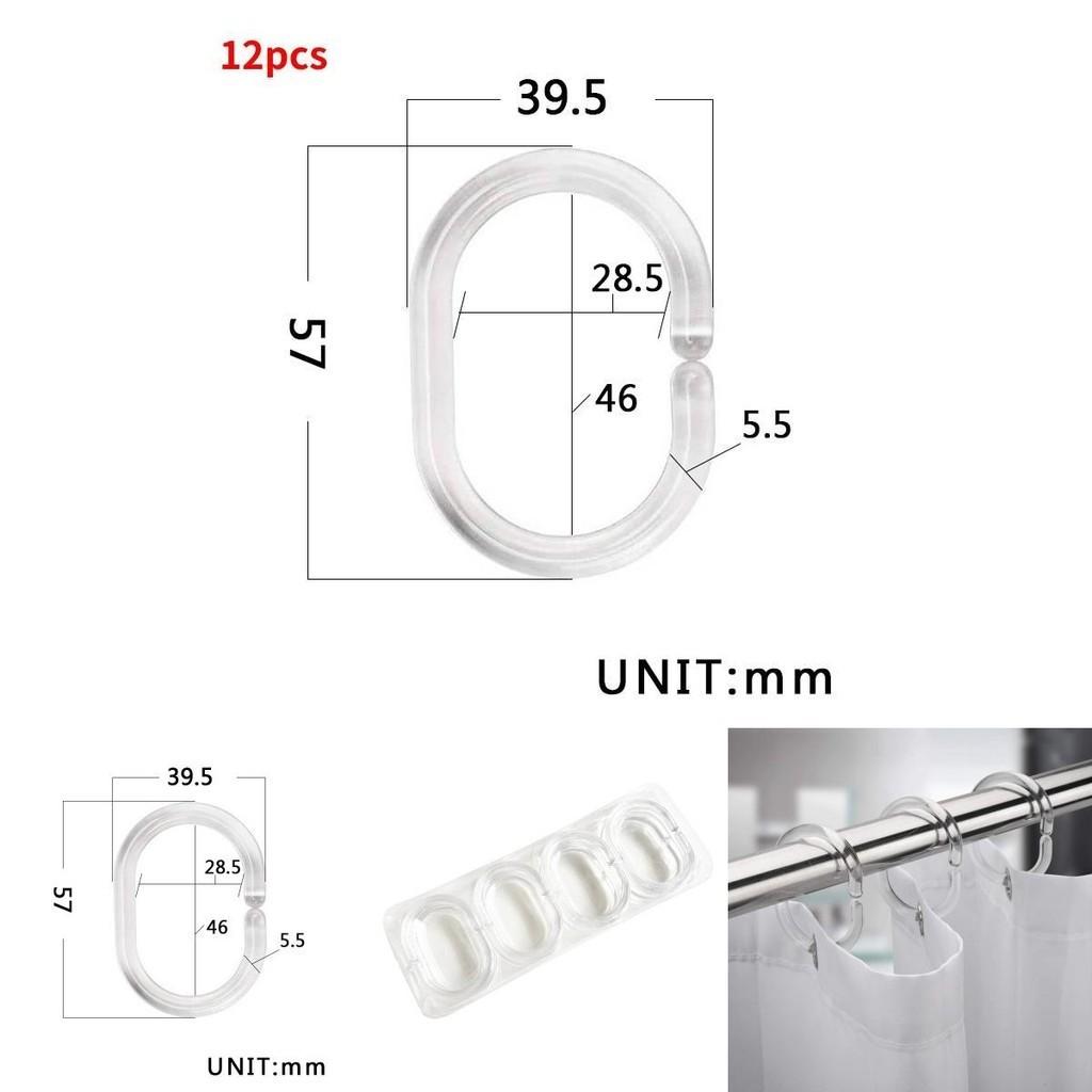 Clear Shower Curtain Rings Pack Of 12 C-shaped Hooks Modern And Simple Design