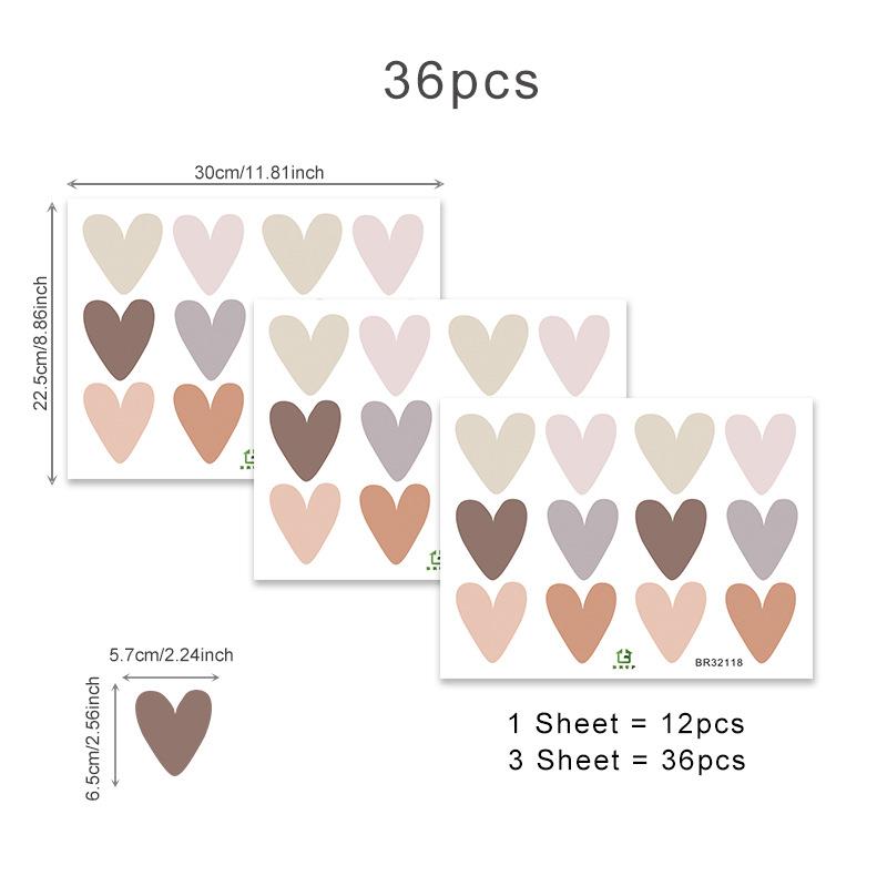 36pcs Bohemian Heart Wall Stickers Hearts Art Wall Beautification Decals Children Baby Girls Bedroom Nursery Wallpapers Decor