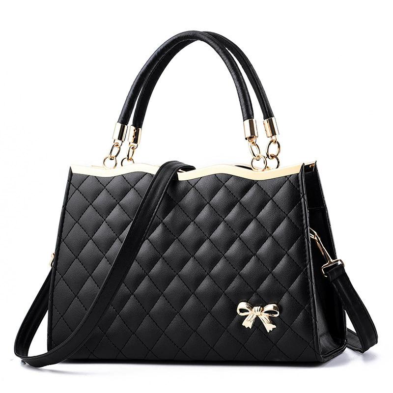 Women s Bow Crossbody Bag, Fashion Rhombic Quilted PU Leather Shoulder Bag, Adjustable Strap Zipper Handbag чёрный
