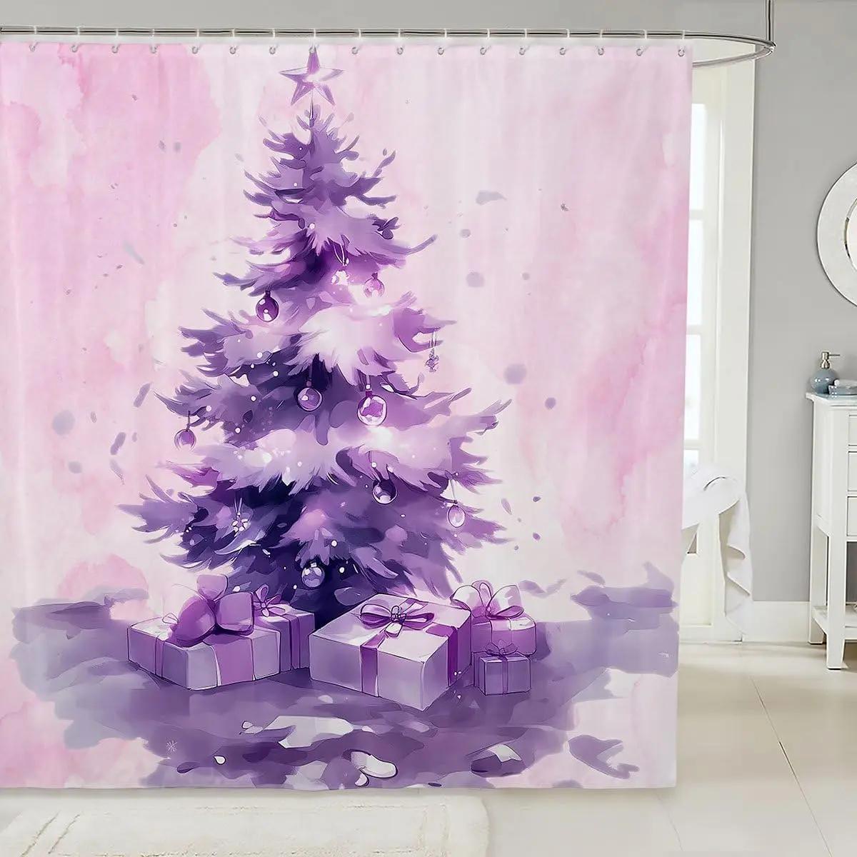 

GAEChristmas Poinsettia Shower Curtain Happy New Year Bathroom Curtain Red and White Xmas Flowers Bathroom Accessories for Adu 90x180cm