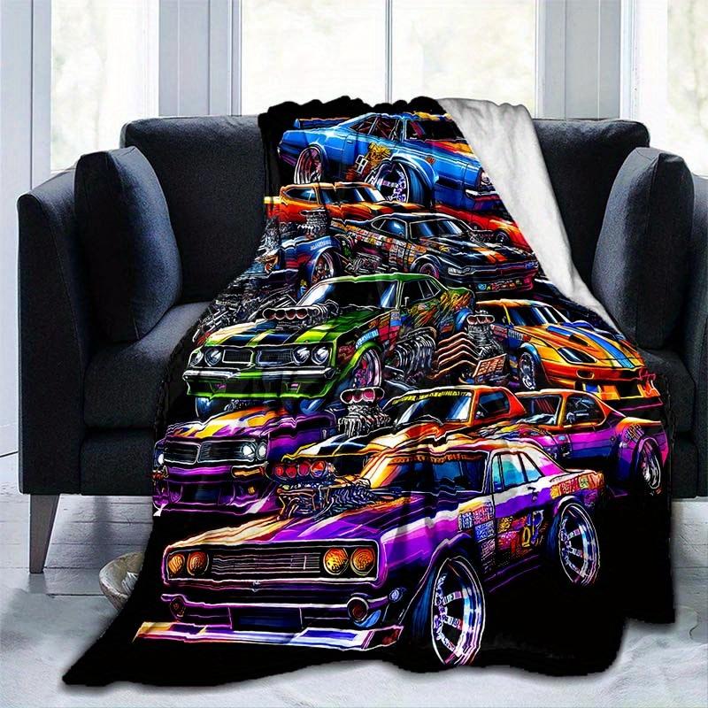 Colorful Racing Car Blanket - Lightweight Flannel Throw For Sofa, Bed, Travel, Camping, Livingroom, Office, Couch, Chair, And Bed