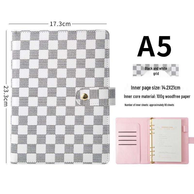 A5 Premium Leather Grid Pattern Binder Journal