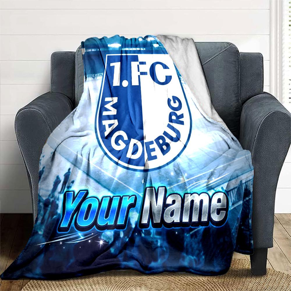 1pc 1.FC Magdeburg Blanket with Custom Name, Gift, for Men and Women, Soft Blanket, Good for Sofa Bed Couch Travel, Lightweight Flannel Blanket