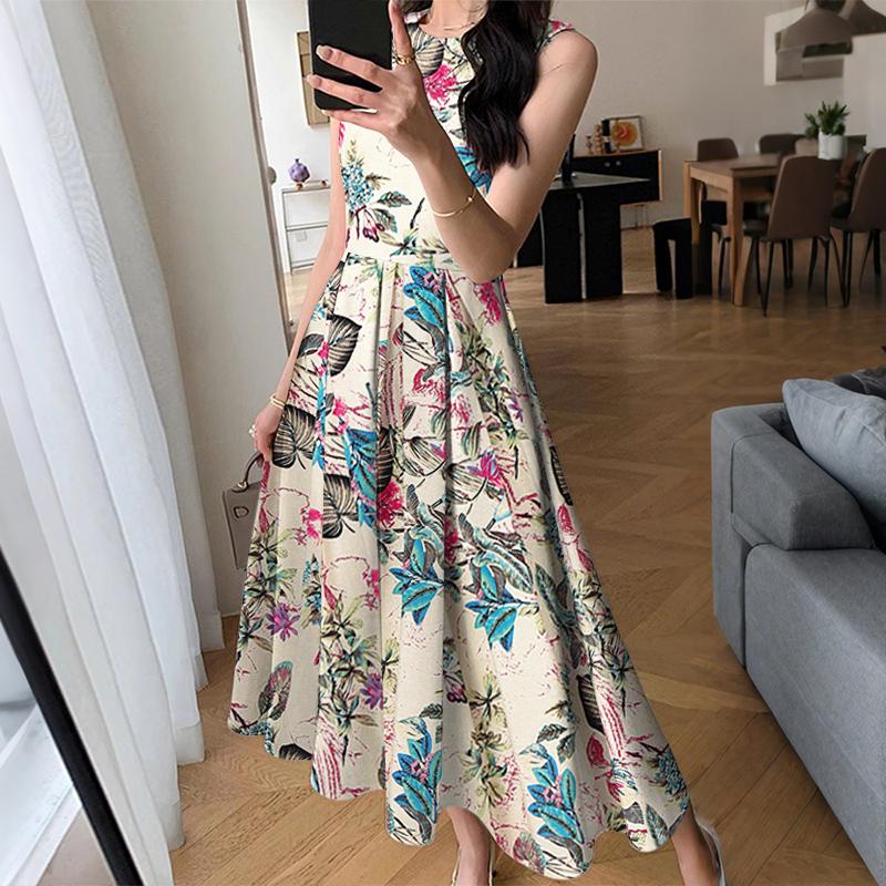 

ZANZEA Женское летнее повседневное хлопковое платье с цветочным принтом, круглым вырезом и без рукавов 2XL