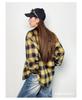 Women's Retro Plaid Brushed Cotton Shirt Jacket with Lapel - Long Sleeve, Spring