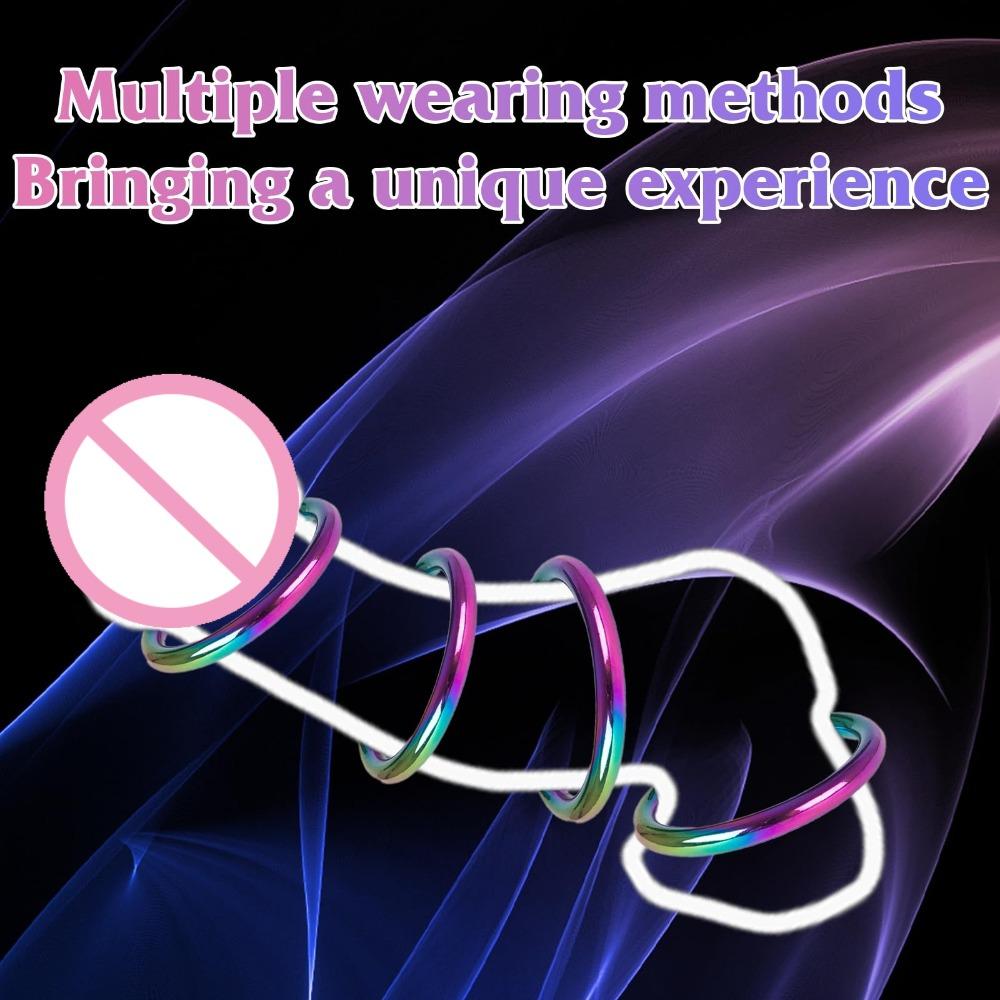Colorful Metal Men Cock Ring Sex Toys for Man Masturbation Exercise Penis Ring Erection Enhancing Cock Sexual Stimulation Device