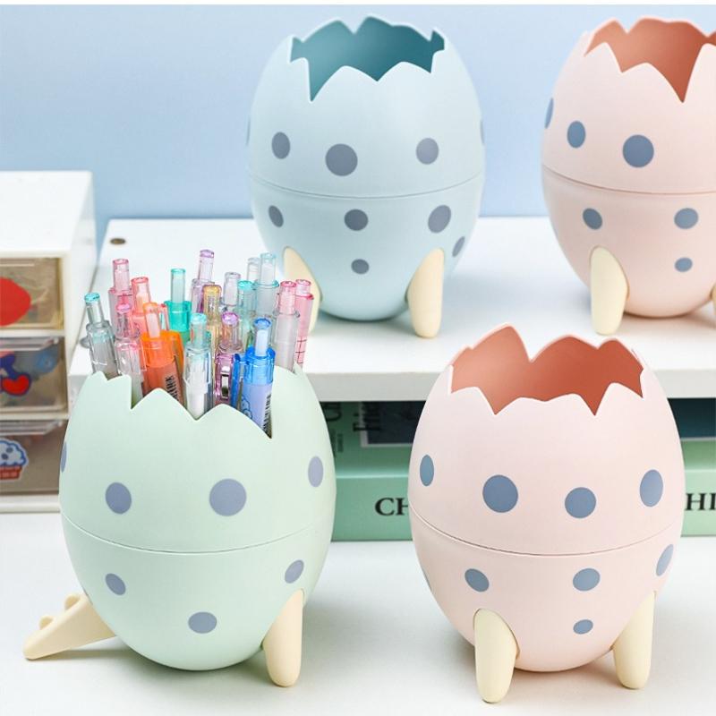 Kawai Multifunctional Cute Dinosaur Egg Pen Holder Fashionable Office Desk Decoration Storage Box Personalized Diy Stationery